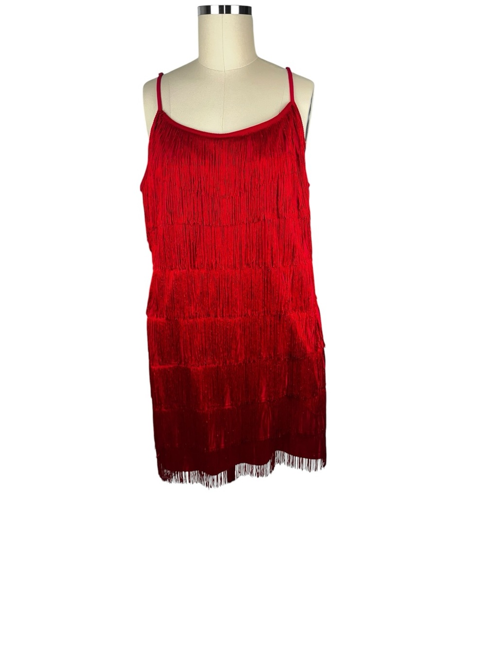 Venus Red Fringe Flapper Dress 2X Plus Size Tiered Adjustable Straps - Picture 3 of 9